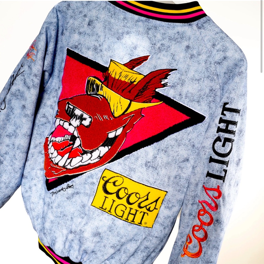RARE NWT The Laundry Room Beerabunga Wolf Quilted Stadium Jacket-Acid Denim-U…